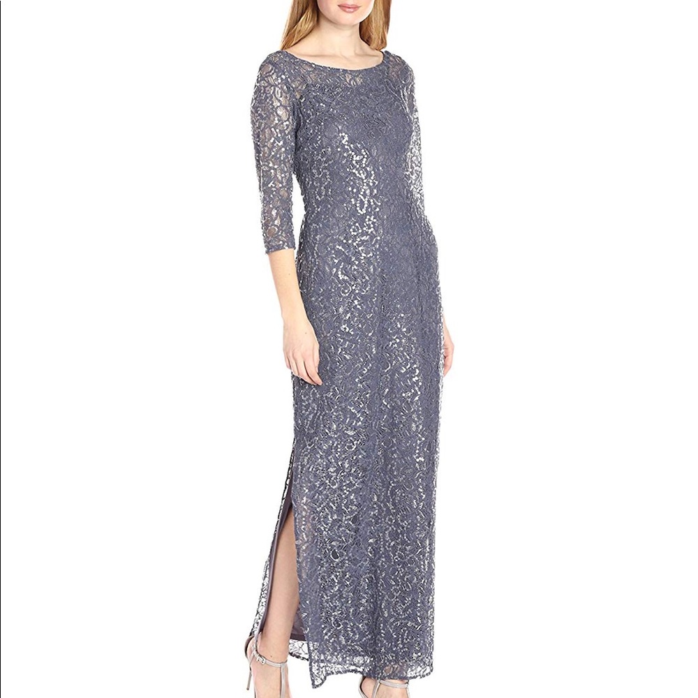 Marina Grey Sequined Long Sleeved Dress